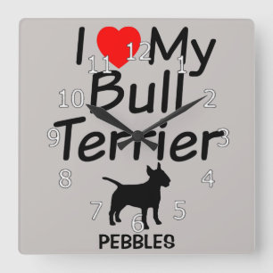 Ik hou van mijn bull terrier Dog-klok Vierkante Klok