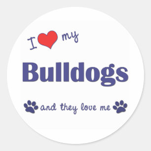 Ik hou van mijn Bulldogs (meerdere honden) Ronde Sticker