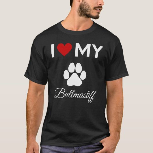 Ik hou van mijn Bullmastiff hond aangepaste tekst T-shirt (Voorkant)