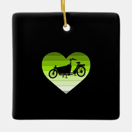 Ik hou van mijn Cargo Bike-Green Retro Heart Keramisch Ornament (Voorkant)