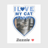 Ik hou van mijn Cat Blue Heart Foto Pet Name Sticker (Vel)