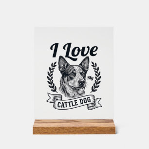 Ik hou van mijn Cattle Dog Vintage Gravure Ontwerp Acryl Bord