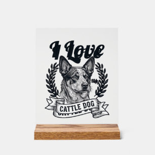 Ik hou van mijn Cattle Dog Vintage Gravure Ontwerp Acryl Bord