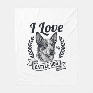 Ik hou van mijn Cattle Dog Vintage Gravure Ontwerp Fleece Deken