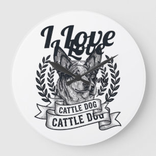 Ik hou van mijn Cattle Dog Vintage Gravure Ontwerp Grote Klok