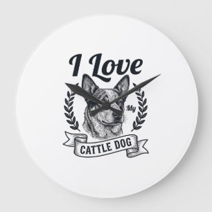 Ik hou van mijn Cattle Dog Vintage Gravure Ontwerp Grote Klok