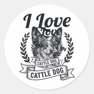 Ik hou van mijn Cattle Dog Vintage Gravure Ontwerp Ronde Sticker