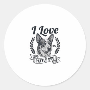 Ik hou van mijn Cattle Dog Vintage Gravure Ontwerp Ronde Sticker