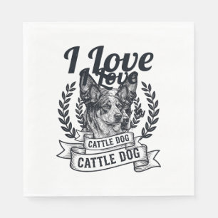 Ik hou van mijn Cattle Dog Vintage Gravure Ontwerp Servet