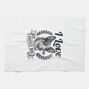 Ik hou van mijn Cattle Dog Vintage Gravure Ontwerp Theedoek