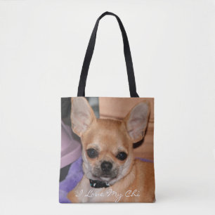Ik hou van mijn Chi Chihuahua foto all-over print  Tote Bag