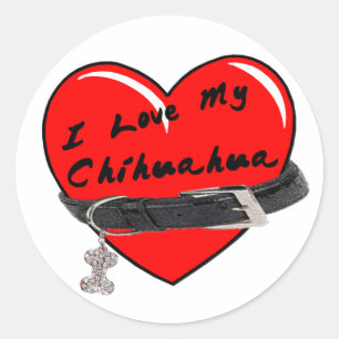 Ik hou van mijn chihuahua hart met hondenhalsband ronde sticker