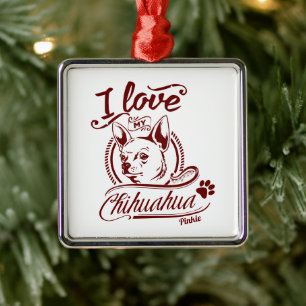 Ik hou van mijn Chihuahua Kerstmis Metalen Ornament
