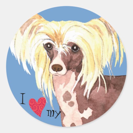Ik hou van mijn Chinese Crested Ronde Sticker (Voorkant)