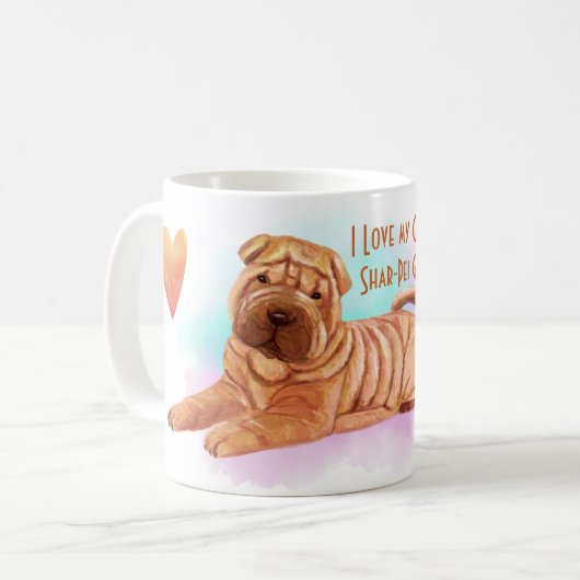 Ik hou van mijn Chinese Shar-Pei Name Custom Carto Koffiemok (Voorkant links)