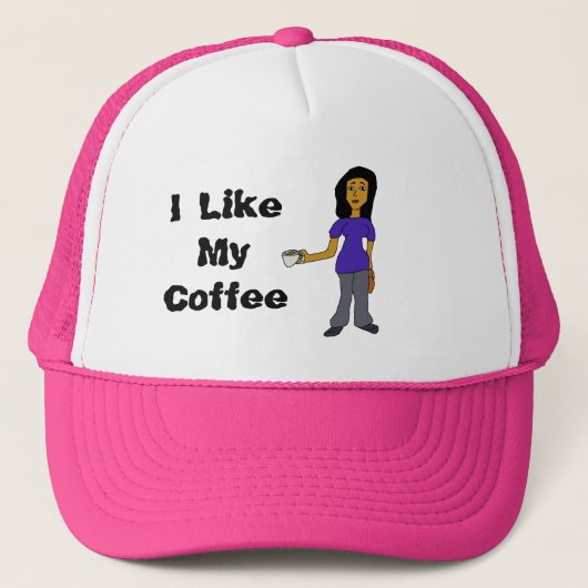 Ik hou van mijn Coffee Latina Vrouw Cartoon Trucker Pet (Voorkant)