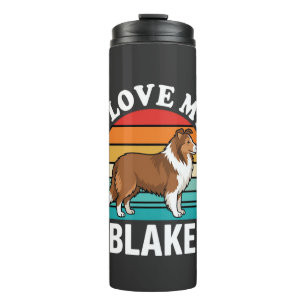 Ik hou van mijn Collie-hond Retro zonsondergang Thermosbeker