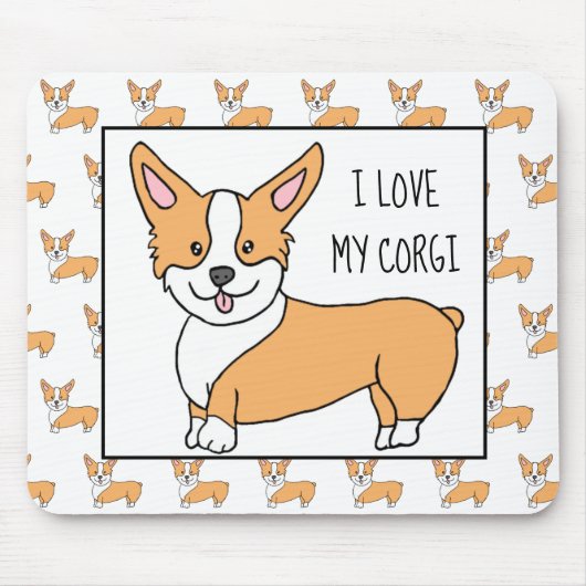 Ik hou van mijn Corgi, Cartoon Corgis Muismat (Voorkant)