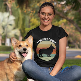 Ik hou van mijn Corgi Cute Retro Sunset Dog Women' T-shirt