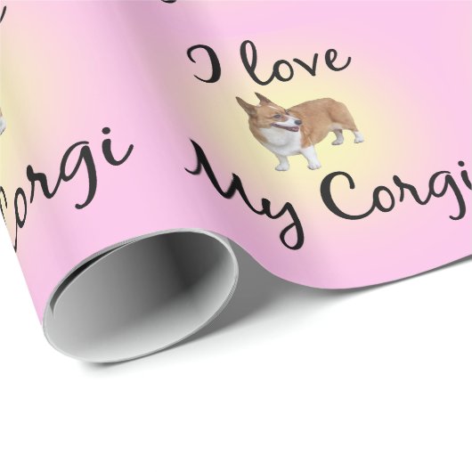 Ik hou van mijn Corgi Roze Cadeaupapier (Rol Hoek)