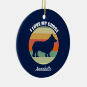 Ik hou van mijn Corgi Sunset Persoonlijke Kerstmis Keramisch Ornament (Rechts)