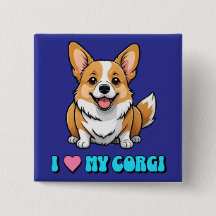 Ik hou van mijn Corgi Vierkante Button 5,1 Cm