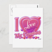 Ik hou van mijn Cousines roze/paars - hart Briefkaart (Voorkant / Achterkant)