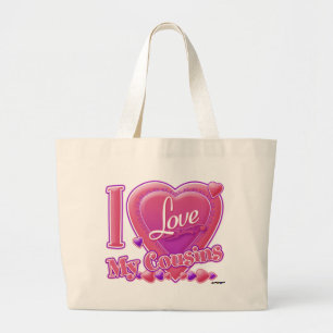 Ik hou van mijn Cousines roze/paars - hart Grote Tote Bag