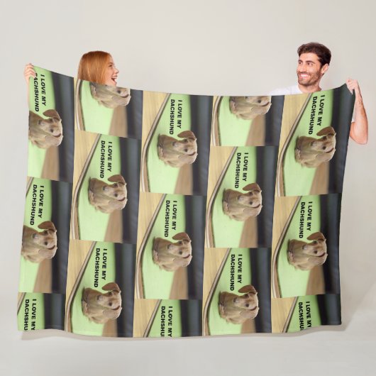 Ik hou van mijn crème teckel met afbeelding fleece deken (In situ)