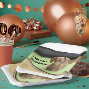 Ik hou van mijn crème teckel met afbeelding papieren bordje