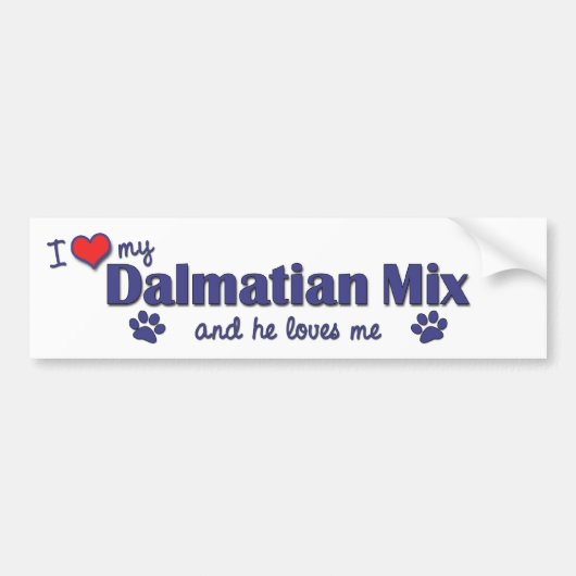 Ik hou van mijn Dalmatische Mix (Mannelijke hond) Bumpersticker (Voorkant)