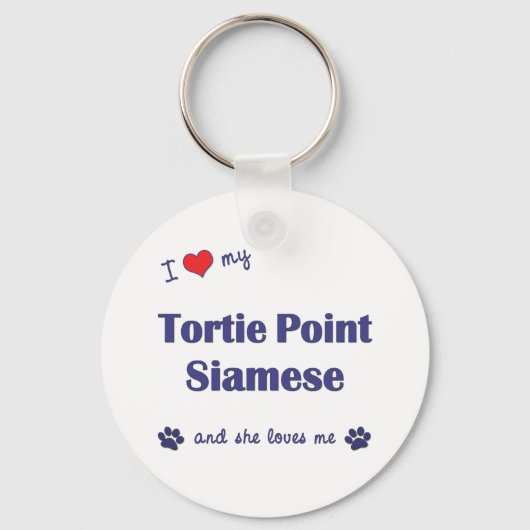 Ik hou van mijn das Siamese (Vrouw kat) Sleutelhanger (Voorkant)