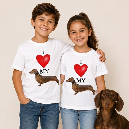 Ik hou van mijn dashond rode hart hond kinderen t-shirt