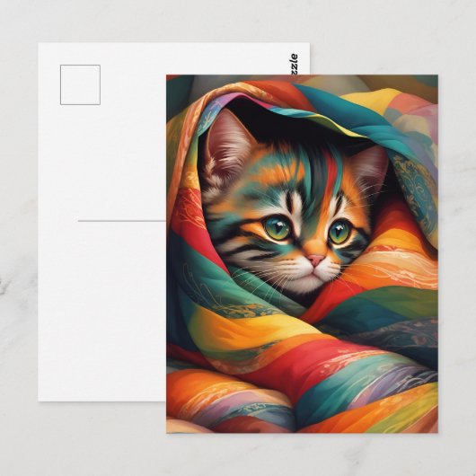 Ik hou van mijn deken! Rainbow Tabby Cat Briefkaart (Voorkant / Achterkant)