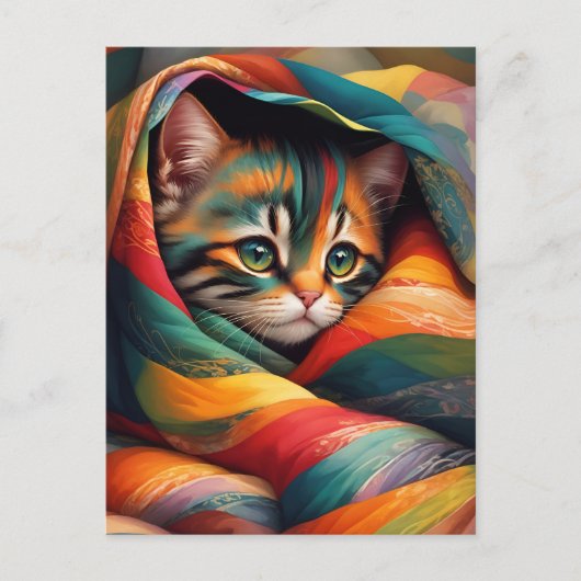 Ik hou van mijn deken! Rainbow Tabby Cat Briefkaart (Voorkant)
