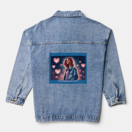 Ik hou van mijn denim jas roze harten jacket (Achterkant)