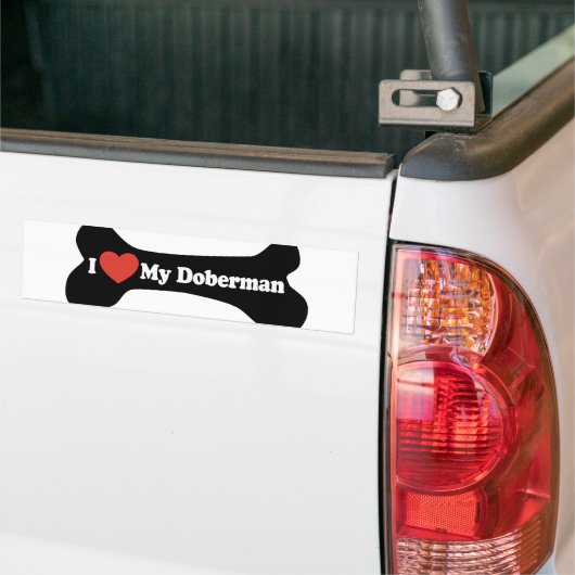 Ik hou van mijn doberman - Dog Bone Bumpersticker (Op Truck)