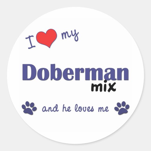 Ik hou van mijn doberman mix (mannelijke hond) ronde sticker (Voorkant)