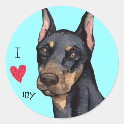 Ik hou van mijn Doberman Ronde Sticker (Voorkant)