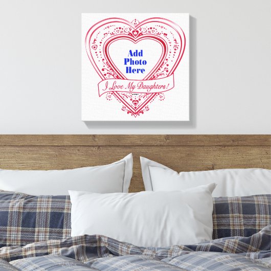Ik hou van mijn dochter! Foto Red Hearts Canvas Afdruk (Insitu (Slaapkamer))