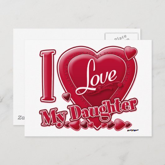 Ik hou van mijn dochter rood - hart briefkaart (Voorkant / Achterkant)