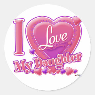 Ik hou van mijn dochter roze/paars - hart ronde sticker