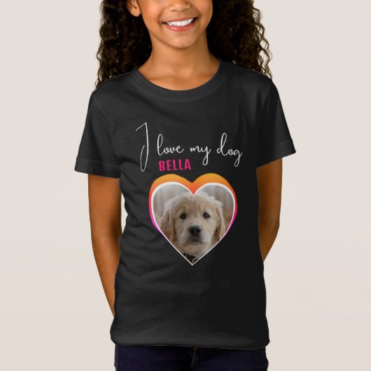 Ik hou van mijn Dog Heart Pet Foto Name Black Girl T-shirt (Voorkant)