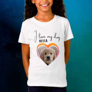 Ik hou van mijn Dog Heart Pet Foto Name Girl's T-shirt