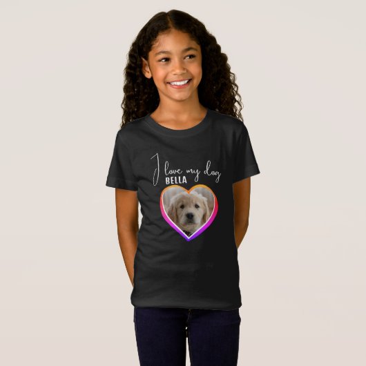Ik hou van mijn Dog Heart Photo Pet Name Black T-shirt (Voorkant volledig)