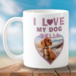Ik hou van mijn Dog Pink Heart Foto Dog Naam Koffiemok<br><div class="desc">Ik hou van mijn Dog Pink Heart Photo Dog Name Coffee Mok. Een foto in een vorm van een hart. Voeg uw foto en naam toe. Geweldig cadeau voor een hondeneigenaar.</div>