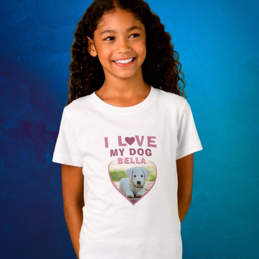 Ik hou van mijn Dog Pink Heart Foto Pet Naam T-shirt