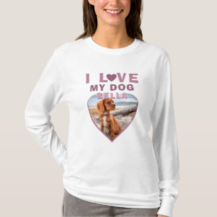 Ik hou van mijn Dog Pink Heart Foto Pet Naam T-shirt