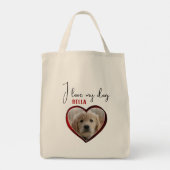 Ik hou van mijn Dog Red Heart Pet Foto Naam Tote Bag (Achterkant)