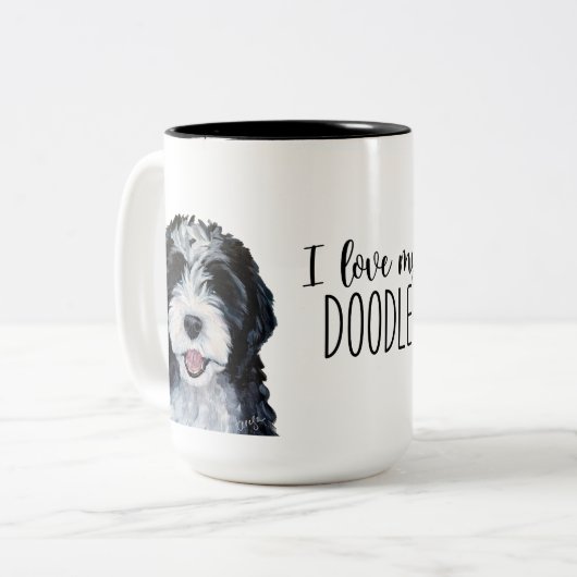 Ik hou van mijn doodle tweekleurige koffiemok (Voorkant links)